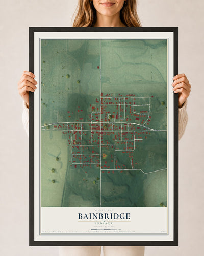 Map of Bainbridge, Indiana, 24 x 36 inch print in a black wood frame