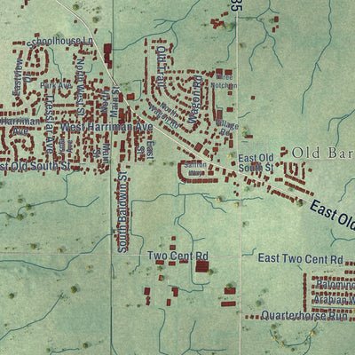 Close-up of the map of Bargersville, Indiana print showing street and building detail
