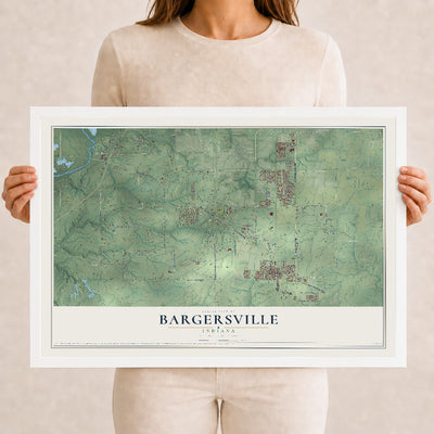 Map of Bargersville, Indiana, 12 x 18 inch print in a white wood frame