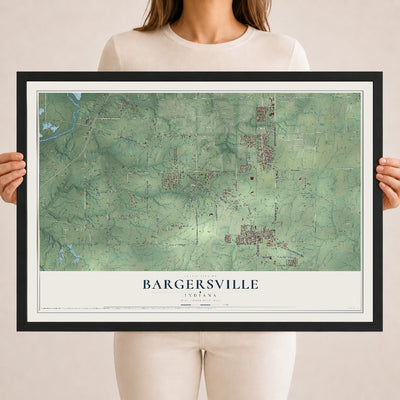 Map of Bargersville, Indiana, 18 x 24 inch print in a black wood frame