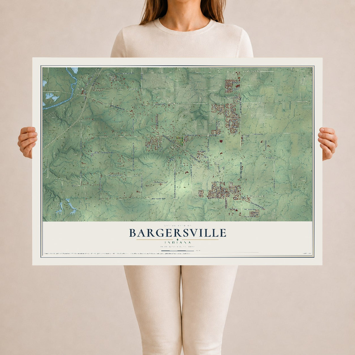 Map of Bargersville, Indiana, 24 x 36 inch unframed archival matte print