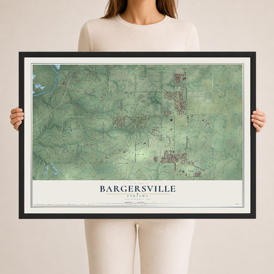 Map of Bargersville, Indiana, 24 x 36 inch print in a black wood frame