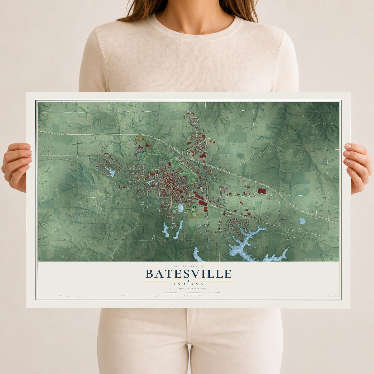 Map of Batesville, Indiana, 12 x 18 inch unframed archival matte print