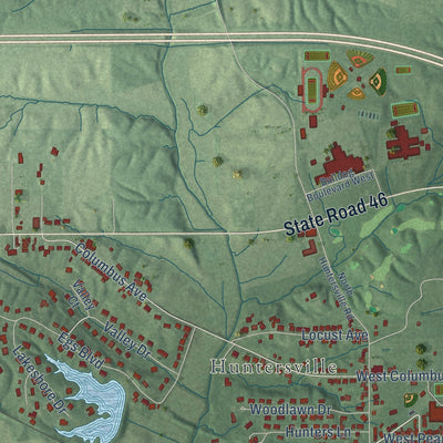 Second close-up of the map of Batesville, Indiana print showing more streets and buildings