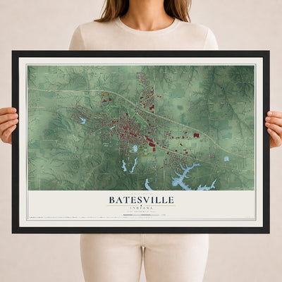 Map of Batesville, Indiana, 18 x 24 inch print in a black wood frame