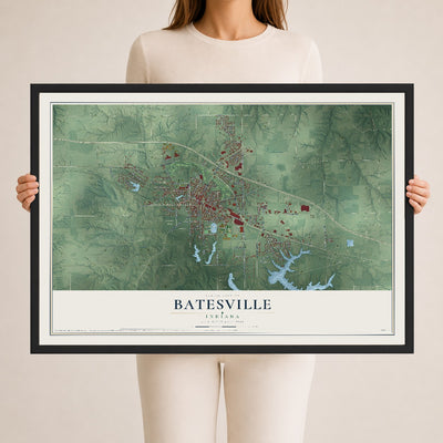 Map of Batesville, Indiana, 24 x 36 inch print in a black wood frame