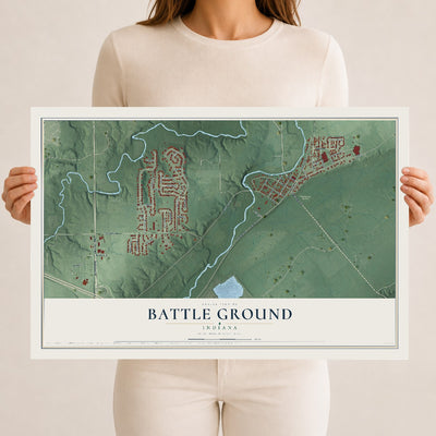 Map of Battle Ground, Indiana, 12 x 18 inch unframed archival matte print