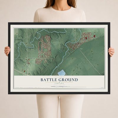Map of Battle Ground, Indiana, 24 x 36 inch print in a black wood frame