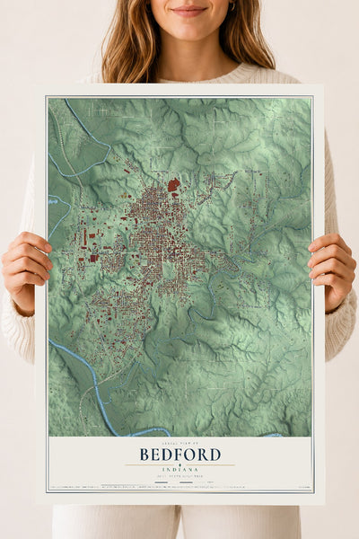 Map of Bedford, Indiana, 18 x 24 inch unframed archival matte print