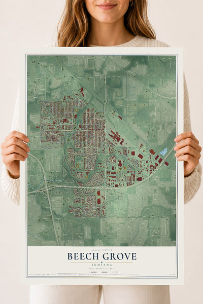 Map of Beech Grove, Indiana, 18 x 24 inch unframed archival matte print