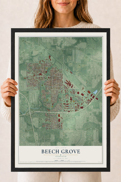 Map of Beech Grove, Indiana, 18 x 24 inch print in a black wood frame