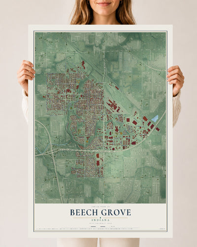 Map of Beech Grove, Indiana, 24 x 36 inch unframed archival matte print