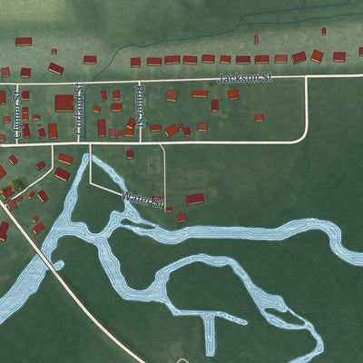 Close-up of the map of Benton, Indiana print showing street and building detail