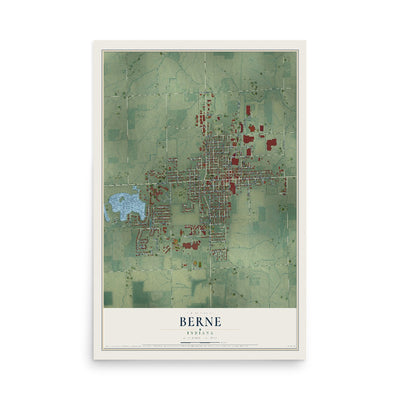 Map of Berne, Indiana, 12 x 18 inch unframed archival matte print