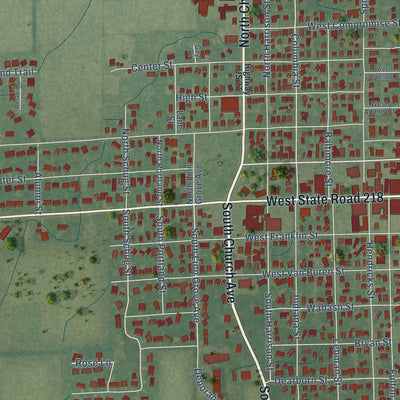 Close-up of the map of Berne, Indiana print showing street and building detail