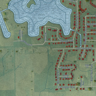 Second close-up of the map of Berne, Indiana print showing more streets and buildings