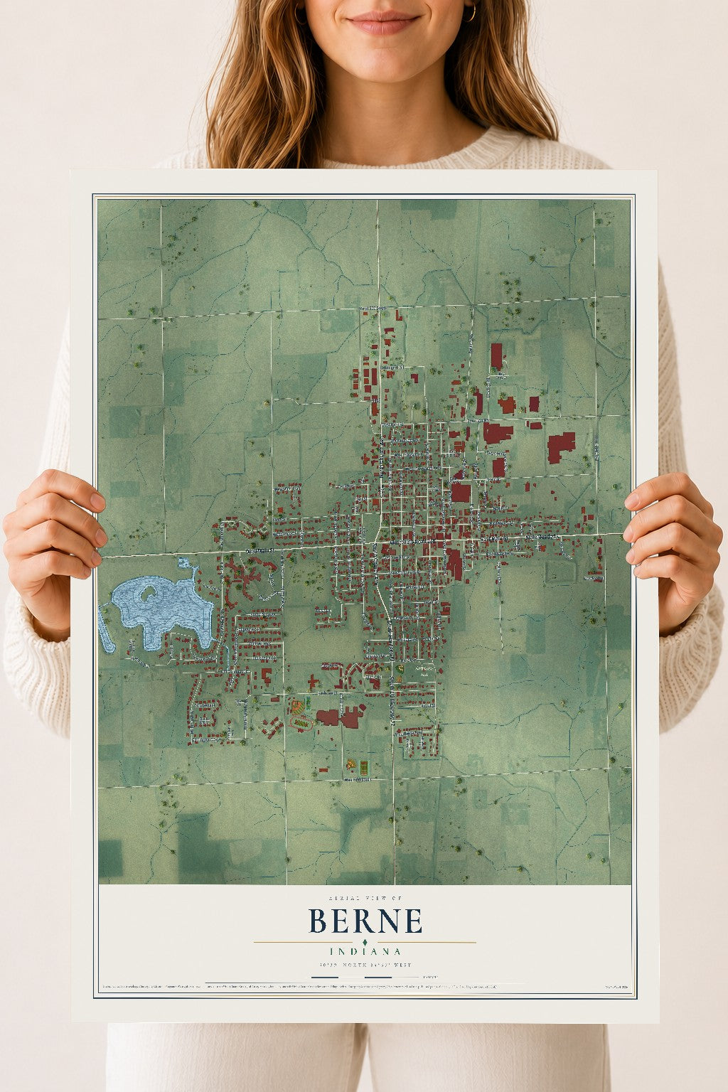Map of Berne, Indiana, 18 x 24 inch unframed archival matte print