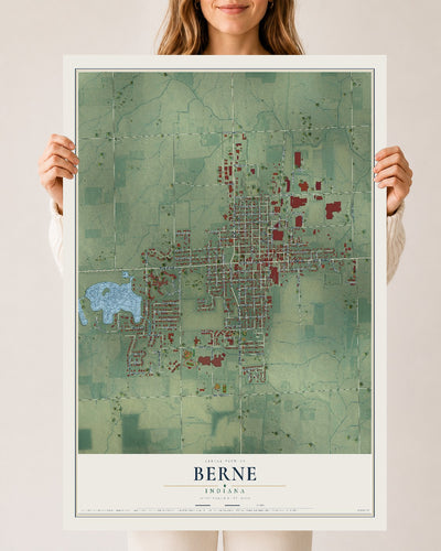 Map of Berne, Indiana, 24 x 36 inch unframed archival matte print