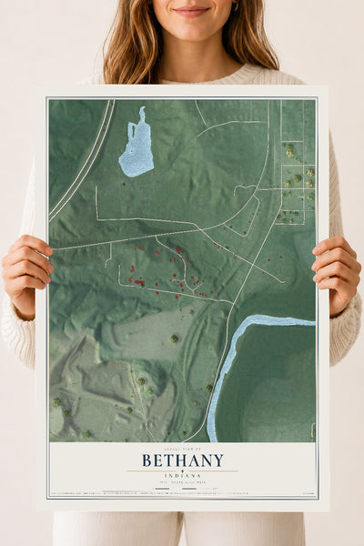 Map of Bethany, Indiana, 18 x 24 inch unframed archival matte print