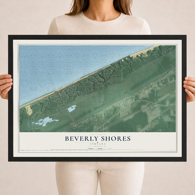Map of Beverly Shores, Indiana, 18 x 24 inch print in a black wood frame