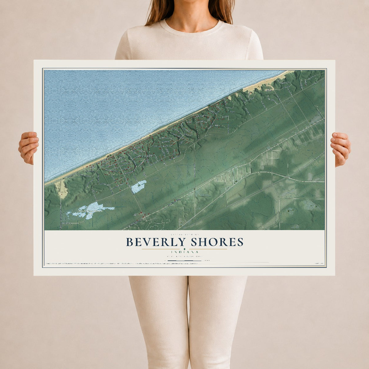 Map of Beverly Shores, Indiana, 24 x 36 inch unframed archival matte print