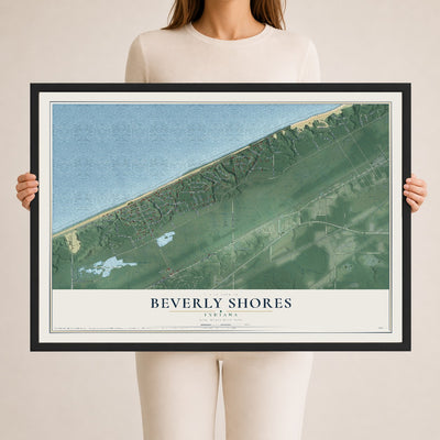 Map of Beverly Shores, Indiana, 24 x 36 inch print in a black wood frame