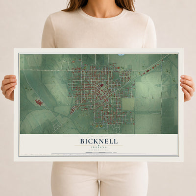 Map of Bicknell, Indiana, 12 x 18 inch unframed archival matte print