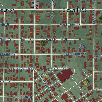 Close-up of the map of Bicknell, Indiana print showing street and building detail
