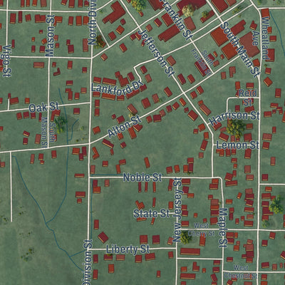Second close-up of the map of Bicknell, Indiana print showing more streets and buildings