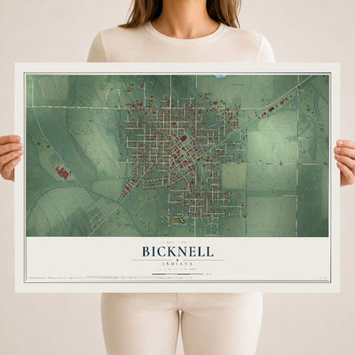 Map of Bicknell, Indiana, 18 x 24 inch unframed archival matte print