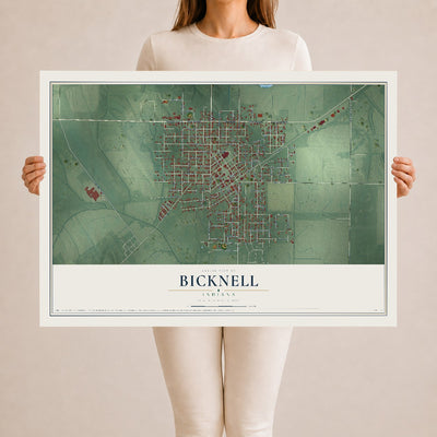 Map of Bicknell, Indiana, 24 x 36 inch unframed archival matte print