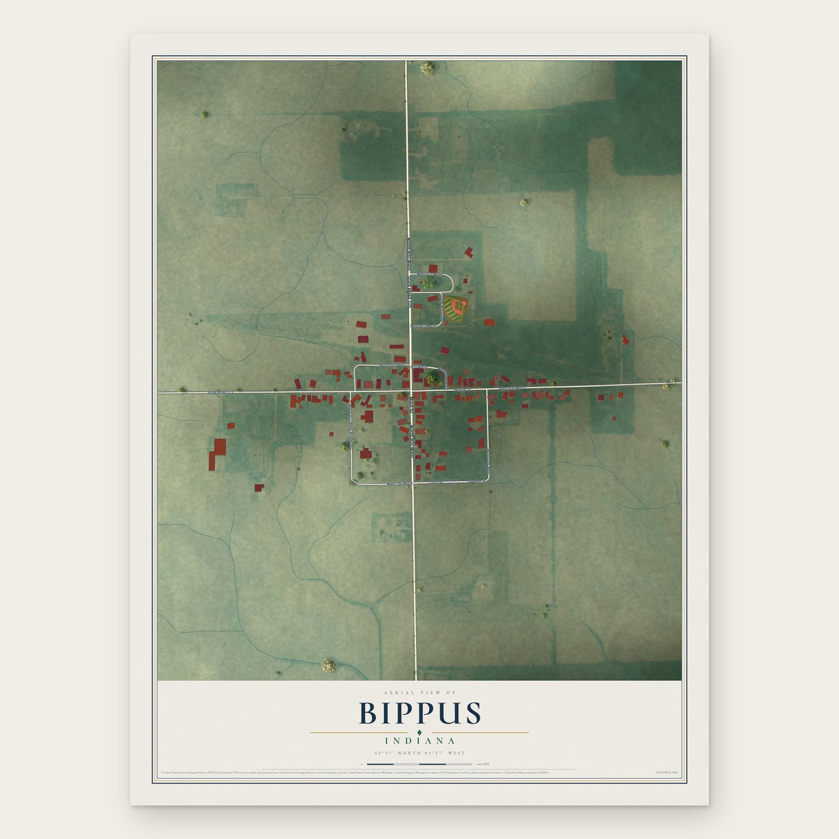 Bippus, Indiana map print, the full design