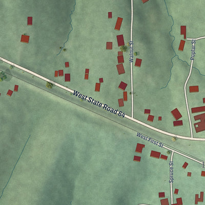 Second close-up of the map of Birdseye, Indiana print showing more streets and buildings