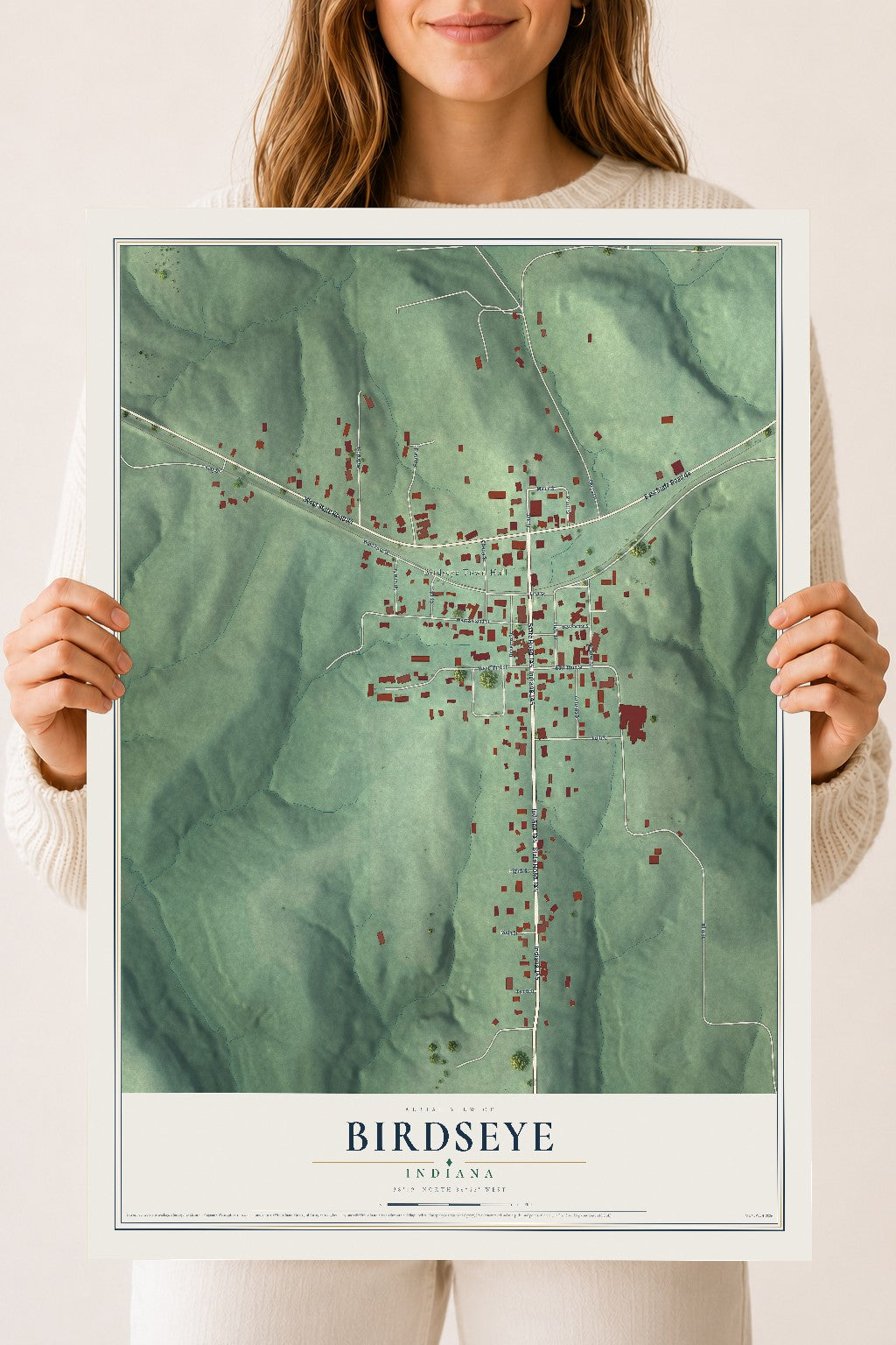Map of Birdseye, Indiana, 18 x 24 inch unframed archival matte print