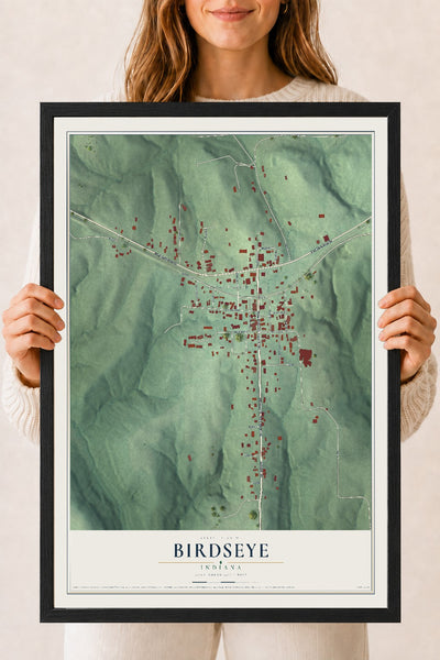 Map of Birdseye, Indiana, 18 x 24 inch print in a black wood frame
