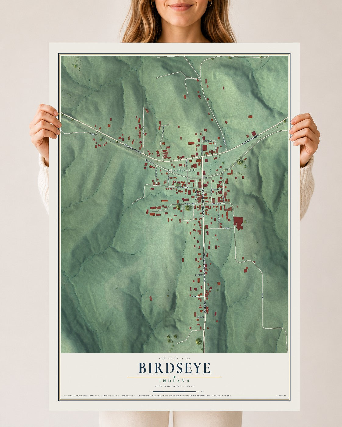 Map of Birdseye, Indiana, 24 x 36 inch unframed archival matte print