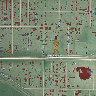 Close-up of the map of Black Oak, Indiana print showing street and building detail