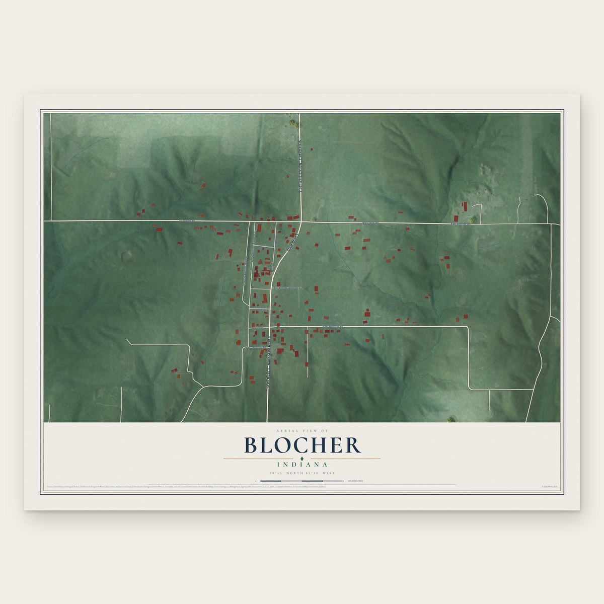 Blocher, Indiana map print, the full design