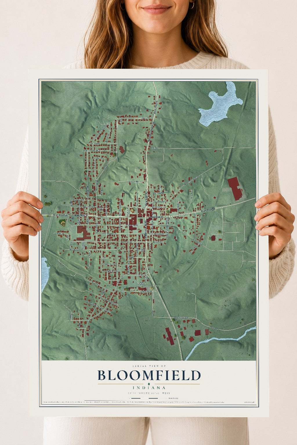 Map of Bloomfield, Indiana, 18 x 24 inch unframed archival matte print