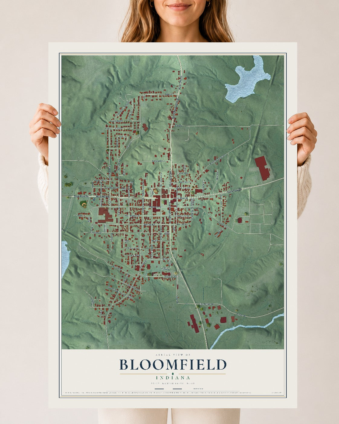 Map of Bloomfield, Indiana, 24 x 36 inch unframed archival matte print