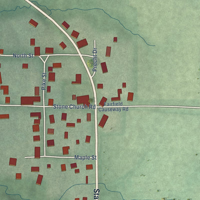Close-up of the map of Blooming Grove, Indiana print showing street and building detail