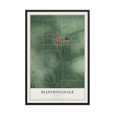 Map of Bloomingdale, Indiana, 12 x 18 inch print in a black wood frame