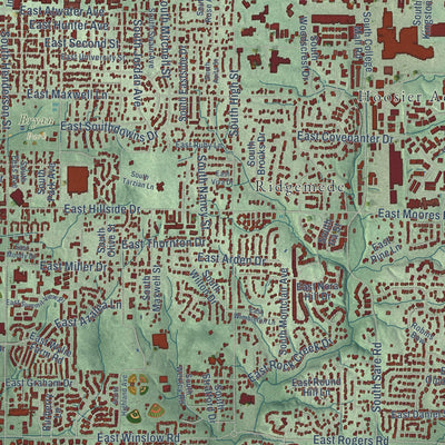 Close-up of the map of Bloomington, Indiana print showing street and building detail
