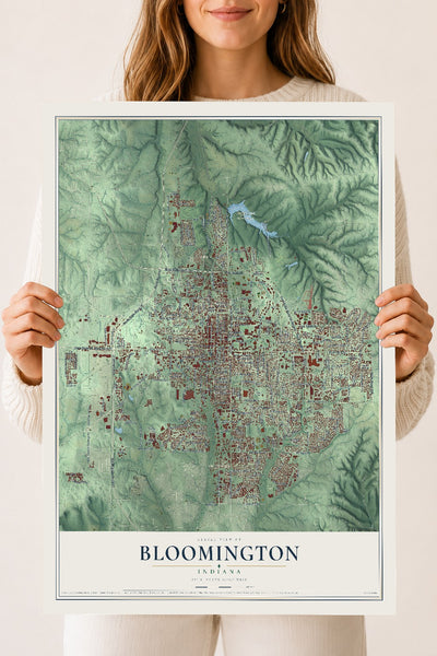 Map of Bloomington, Indiana, 18 x 24 inch unframed archival matte print