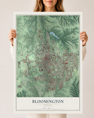Map of Bloomington, Indiana, 24 x 36 inch unframed archival matte print