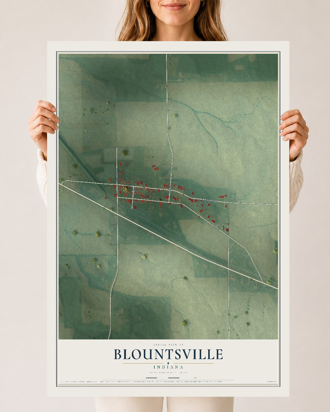 Map of Blountsville, Indiana, 24 x 36 inch unframed archival matte print