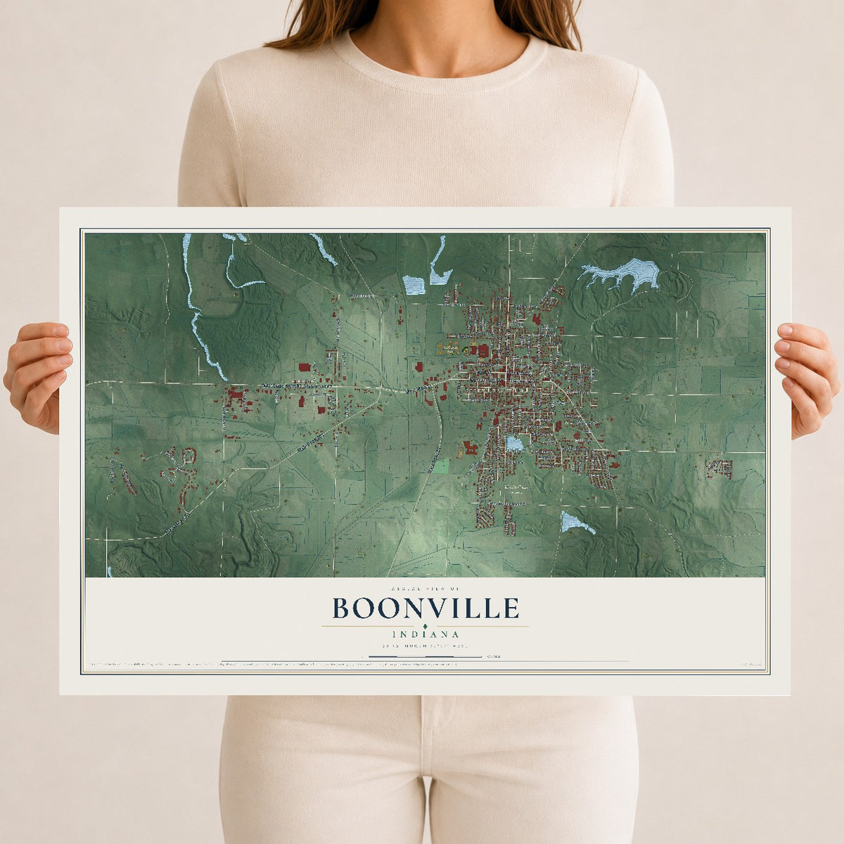 Map of Boonville, Indiana, 12 x 18 inch unframed archival matte print