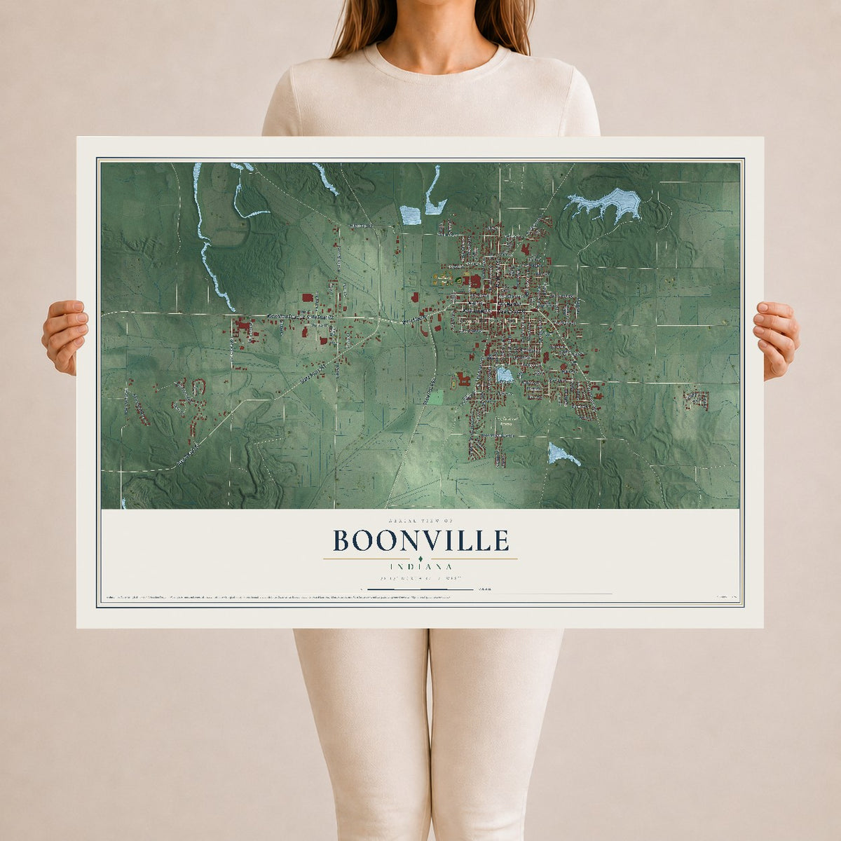 Map of Boonville, Indiana, 24 x 36 inch unframed archival matte print