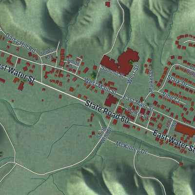 Close-up of the map of Borden, Indiana print showing street and building detail