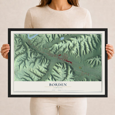 Map of Borden, Indiana, 12 x 18 inch print in a black wood frame